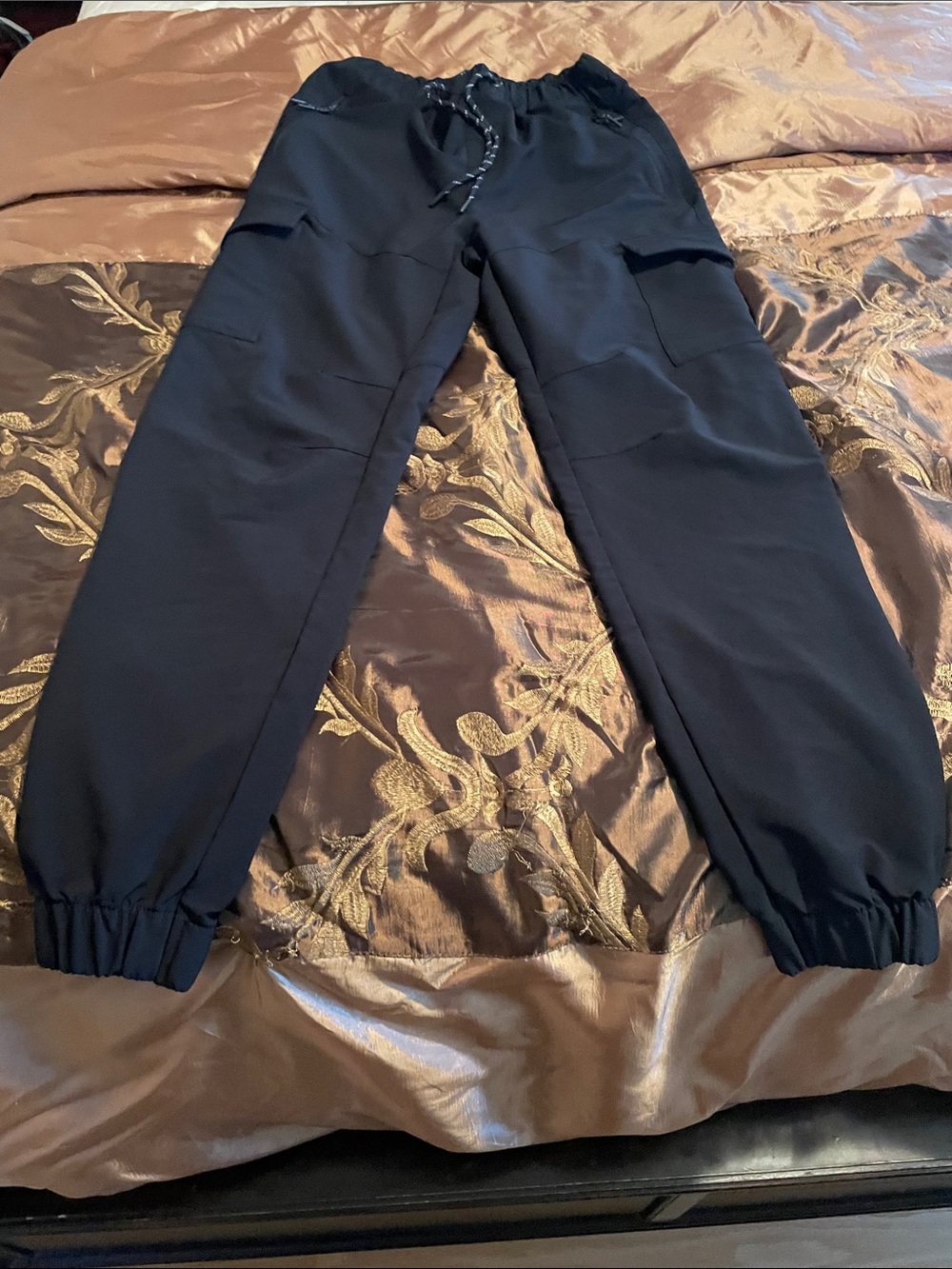 Black Cargo Jogger Pants with Elastic Cuffs